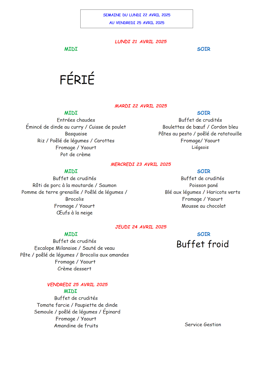 menu semaine